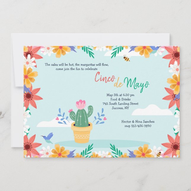 Kakteen im Bloom Cinco de Mayo Einladung (Vorderseite)