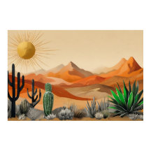 Kakteen in Desert Illustration Poster