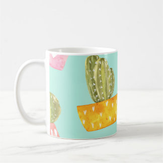 Kakteen in Töpfen, Aquarellmuster. Kaffeetasse