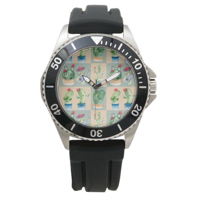 Kakteen-Liebe - Aquarell Armbanduhr (Vorderseite)