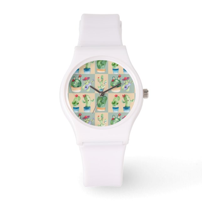 Kakteen-Liebe - Aquarell Armbanduhr (Vorderseite)