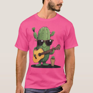 Kakteen mit Sonnenbrille und Akustikgitarren T-Shirt