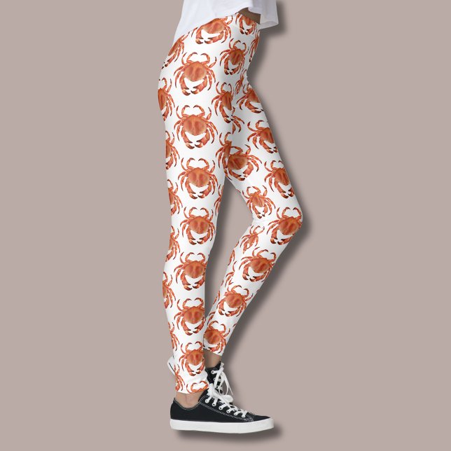 Kakteen-Muster Leggings (Brown crab coastal crustacean leggings on white)