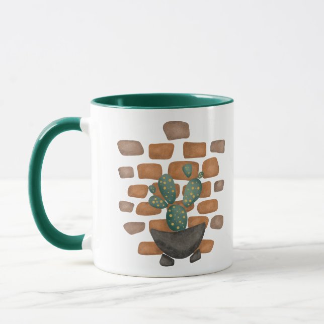 Kakteen Oasis: Dekoration aus Ziegelmauer Inspirie Tasse (Links)