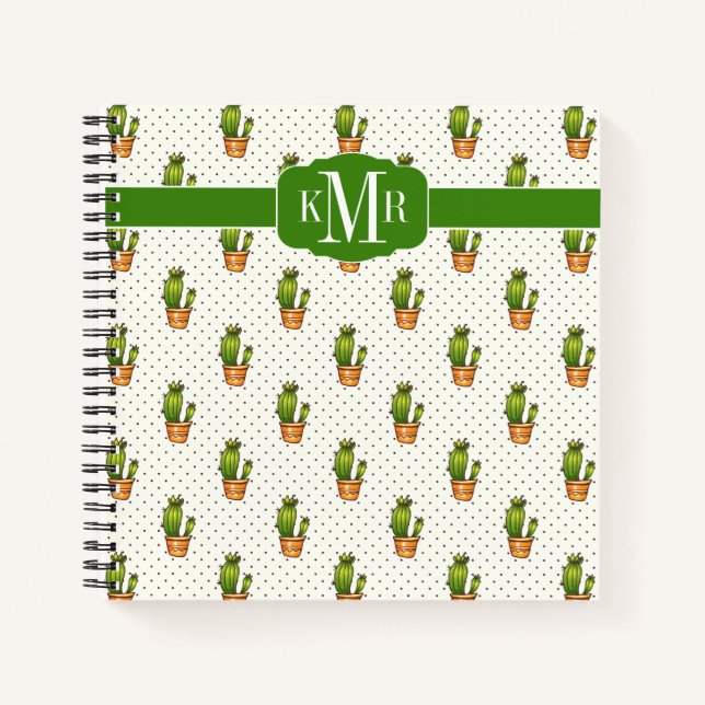 Kakteen & Succulent Polk Dot Muster Notizbuch (Vorderseite)