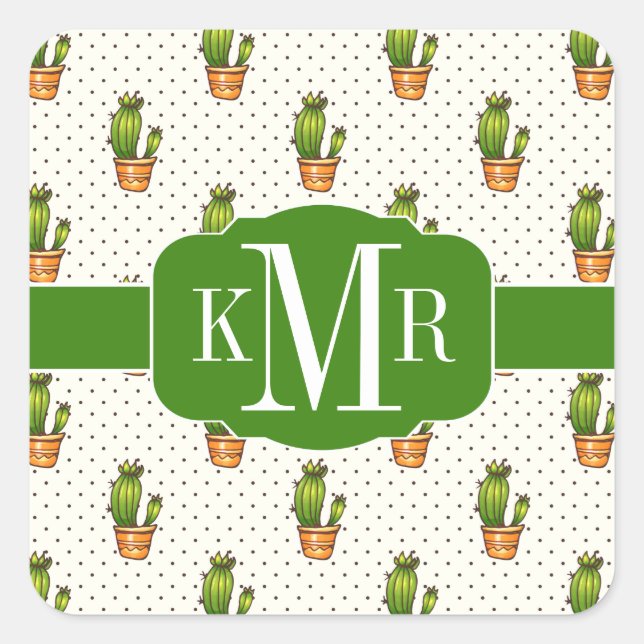 Kakteen & Succulent Polk Dot Muster Quadratischer Aufkleber (Vorderseite)