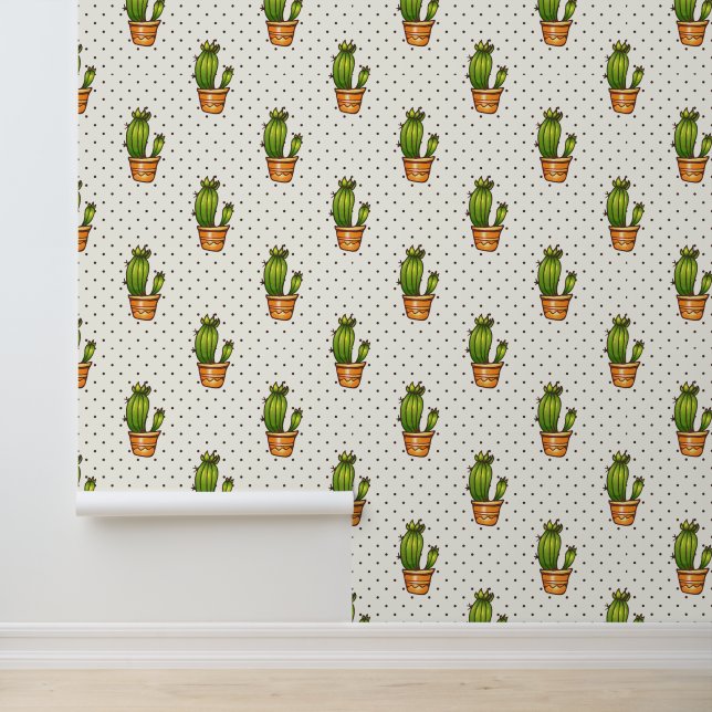Kakteen & Succulent Polk Dot Muster Tapete (Anwendung)