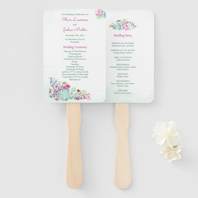 Kakteen & Succulent Wedding Zeremony Programs Fächer (Vorne und Hinten)