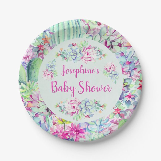 Kakteen & Succulents Babydusche Pappteller (Vorderseite)