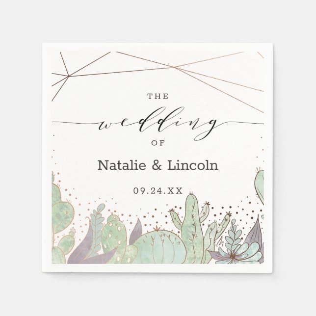 Kakteen & Succulents Geometric Wedding Monogram Serviette (Vorderseite)