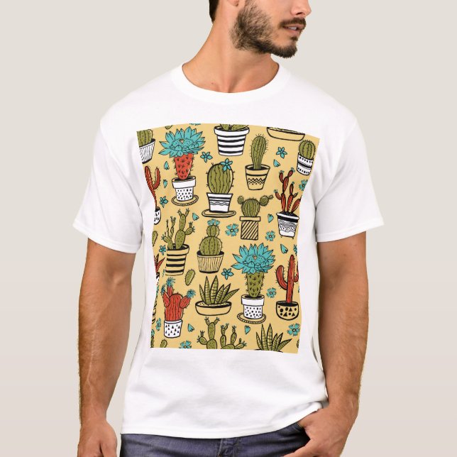 Kakteen Sukkulent: Handgezeichnete Skizze T-Shirt (Vorderseite)