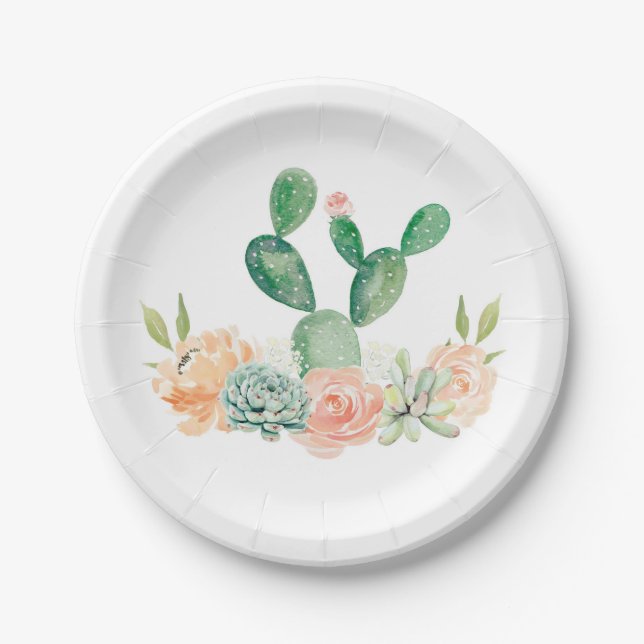Kakteen Sukkulent Paper Plate Babydusche oder Brid Pappteller (Vorderseite)