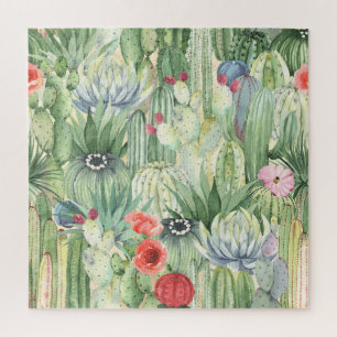 Kakteen, Sukkulente: floraler Aquarelldruck.