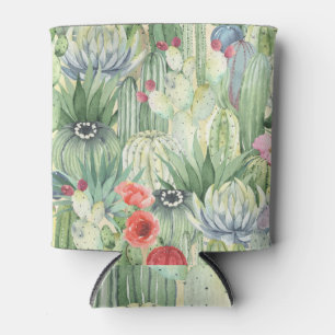Kakteen, Sukkulente: floraler Aquarelldruck. Dosenkühler
