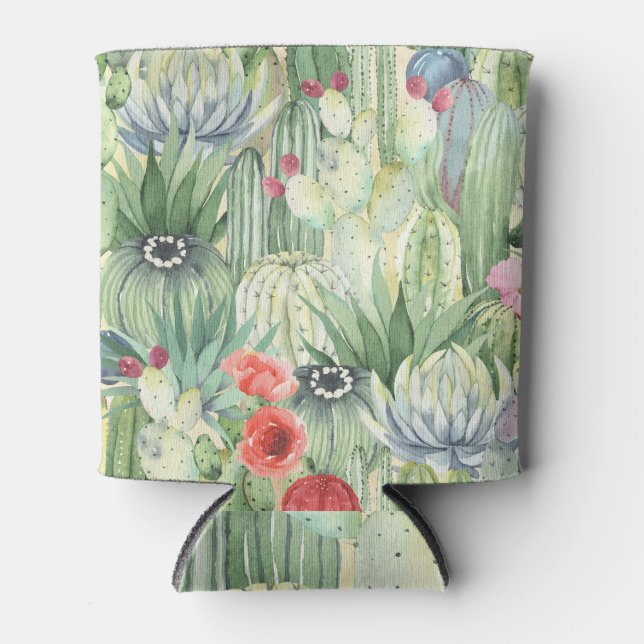 Kakteen, Sukkulente: floraler Aquarelldruck. Dosenkühler (Vorderseite)