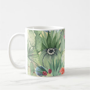 Kakteen, Sukkulente: floraler Aquarelldruck. Kaffeetasse