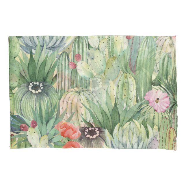 Kakteen, Sukkulente: floraler Aquarelldruck. Kissenbezug (Vorderseite)
