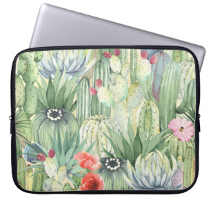 Kakteen, Sukkulente: floraler Aquarelldruck. Laptopschutzhülle