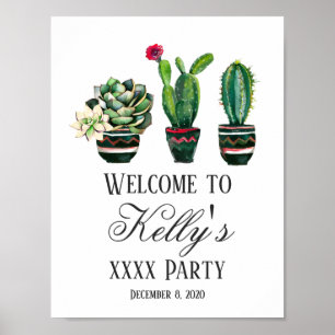 Kakteen, Sukkulenten, Aquarell, Fiesta Begrüßungsz Poster