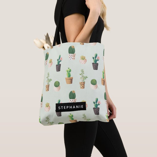Kakteen Sukkulentes Muster Personalisiert Tasche (Von Nahem)
