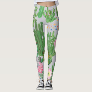 Kakteen und Blume, Aquarellmalerei. Leggings