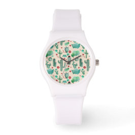 Kakteen und Ladybug-Muster - beigefarbener Hinterg Armbanduhr