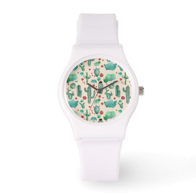 Kakteen und Ladybug-Muster - beigefarbener Hinterg Armbanduhr (Vorderseite)