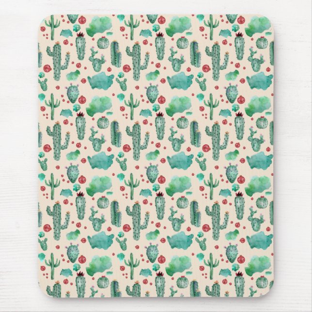 Kakteen und Ladybug-Muster - beigefarbener Hinterg Mousepad (Vorne)