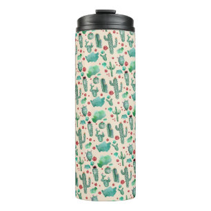 Kakteen und Ladybug-Muster - beigefarbener Hinterg Thermosbecher