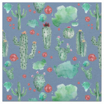 Kakteen und Ladybug-Muster - blaue Hintergrundfabr