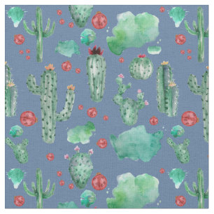 Kakteen und Ladybug-Muster - blaue Hintergrundfabr Stoff