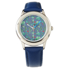 Kakteen und Ladybug-Muster - blauer Hintergrund Armbanduhr