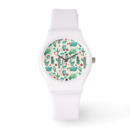 Kakteen und Ladybug-Muster - cremefarbener Hinterg Armbanduhr