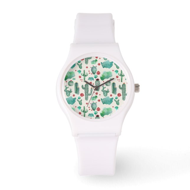Kakteen und Ladybug-Muster - cremefarbener Hinterg Armbanduhr (Vorderseite)