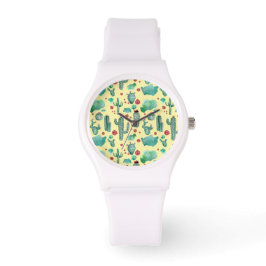 Kakteen und Ladybug-Muster - gelber Hintergrund Armbanduhr