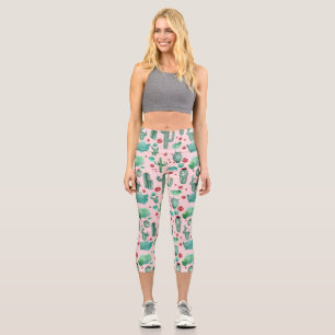 Kakteen und Ladybug-Muster - hellrosa Hintergrund Capri Leggings