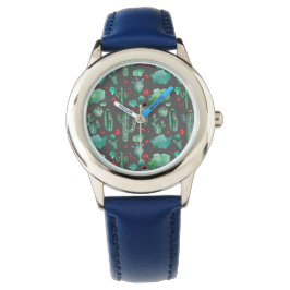 Kakteen und Ladybug-Muster - schwarzer Hintergrund Armbanduhr