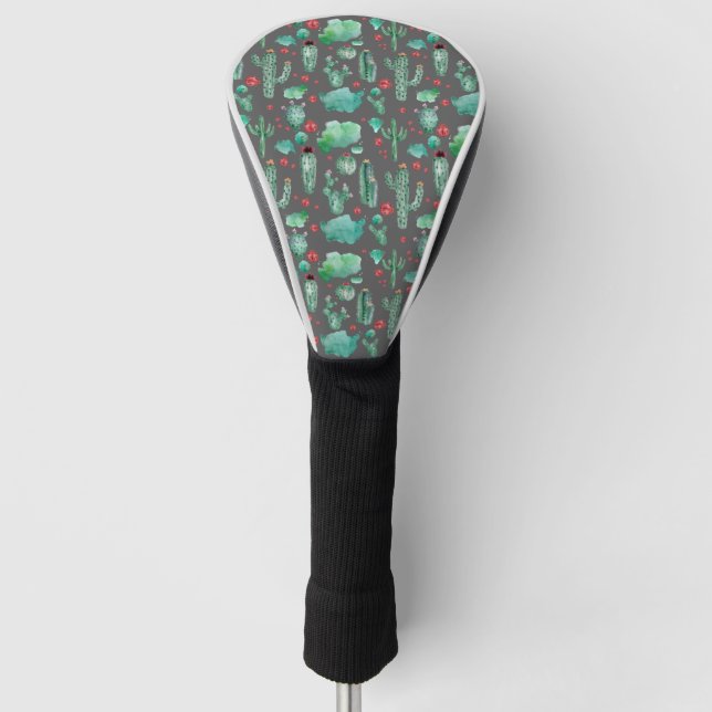 Kakteen und Ladybug-Muster - schwarzer Hintergrund Golf Headcover (Vorderseite)