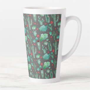 Kakteen und Ladybug-Muster - schwarzer Hintergrund Milchtasse