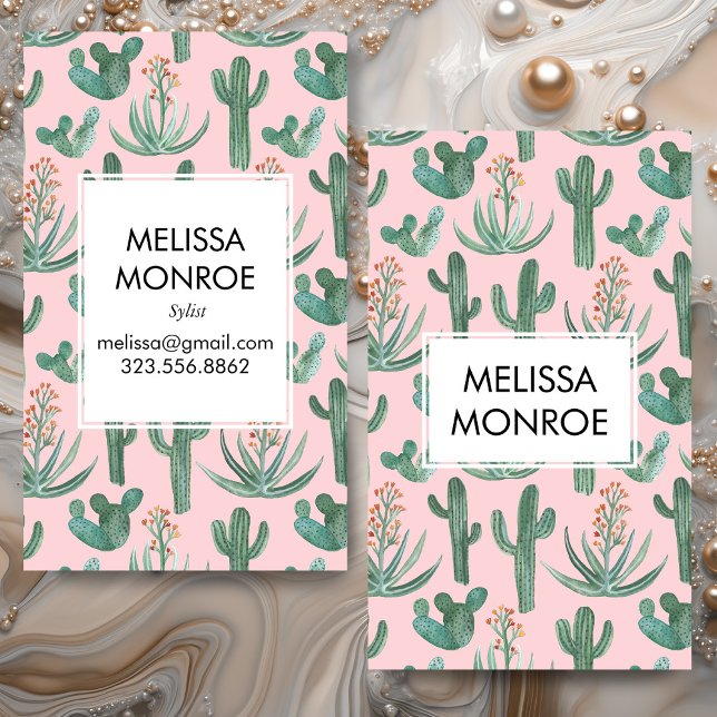 Kakteen und Sukkulente Wüste illustrierte Wasserfa Visitenkarte (Cacti and Succulents desert illustrated watercolor Custom Business Card
)