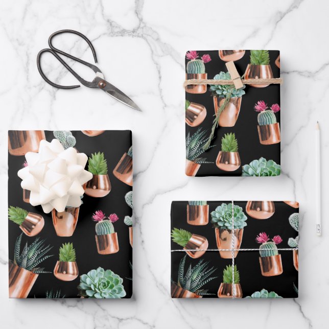 Kakteen und Sukkuline in Rose Geschenkpapier Set (Vorderseite)