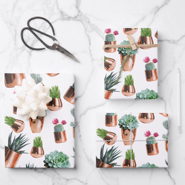 Kakteen und Sukkuline in Rose Geschenkpapier Set (Vorderseite)