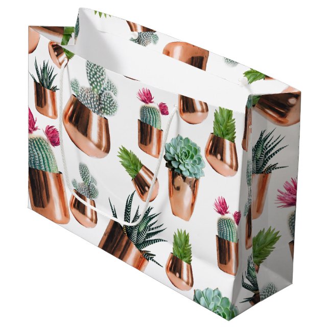 Kakteen und Sukkuline in Rose Große Geschenktüte (Vorderseite Schrägansicht)