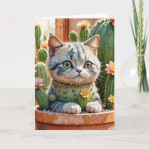 Kakteen und Tabby Cat Birthday Karte