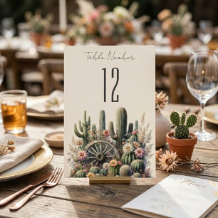 Kakteen & Wagenrad Rustikale Hochzeit Tischnummer