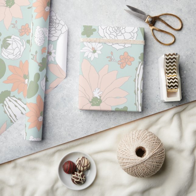 Kakteen Whimsical Floral Pattern Geschenkpapier (Kunsthandwerk)