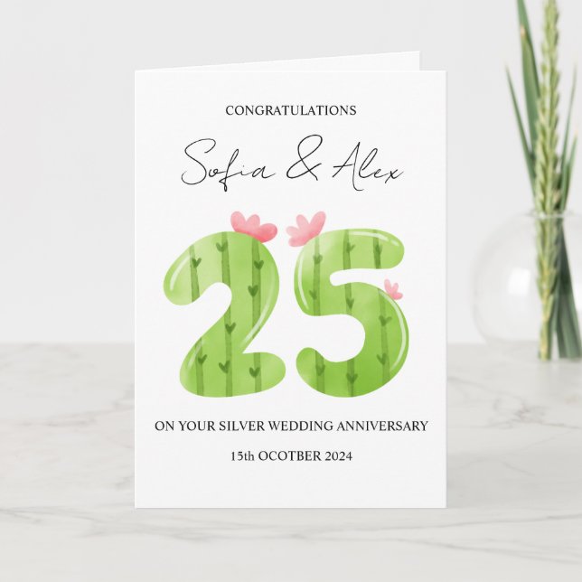 Kaktus 25. Hochzeitstag Gruß Karte (Vorderseite)
