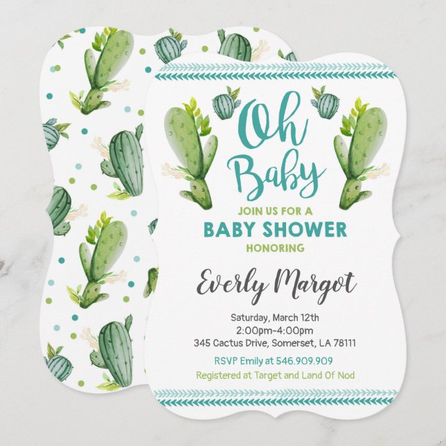 Kaktus-Babyparty-Einladungs-saftige Dusche Einladung (Vorne/Hinten)