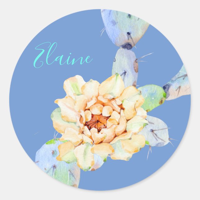 Kaktus blühen Wüste Blume Aquarell Runder Aufkleber (Vorderseite)
