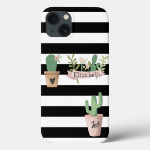 Kaktus-Blume Schwarz-Weiß-Streifen Case-Mate iPhone Hülle